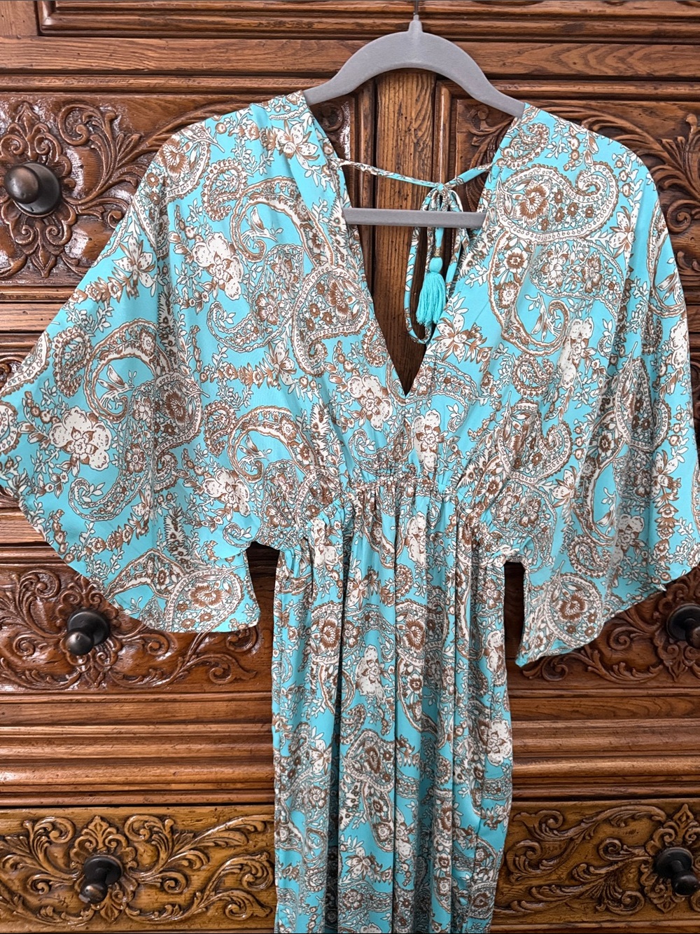 Boho Paisley Maxi Dress in Turquoise